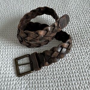J.Crew distressed leather braided brown belt gold hardware S/M